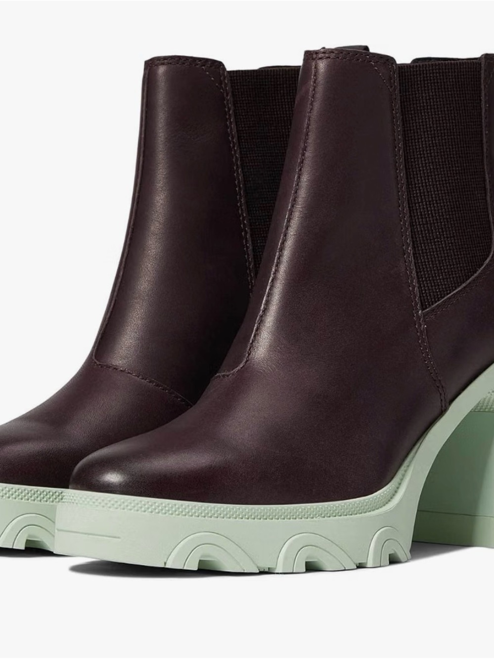 Sorel Dark Plum Leather Chelsea Boots with Mint Green Platform